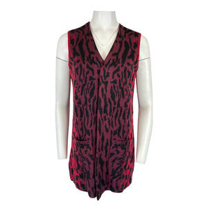 Susan Graver Jacquard Open Front Sweater Vest with Pockets Wine X-Small Size